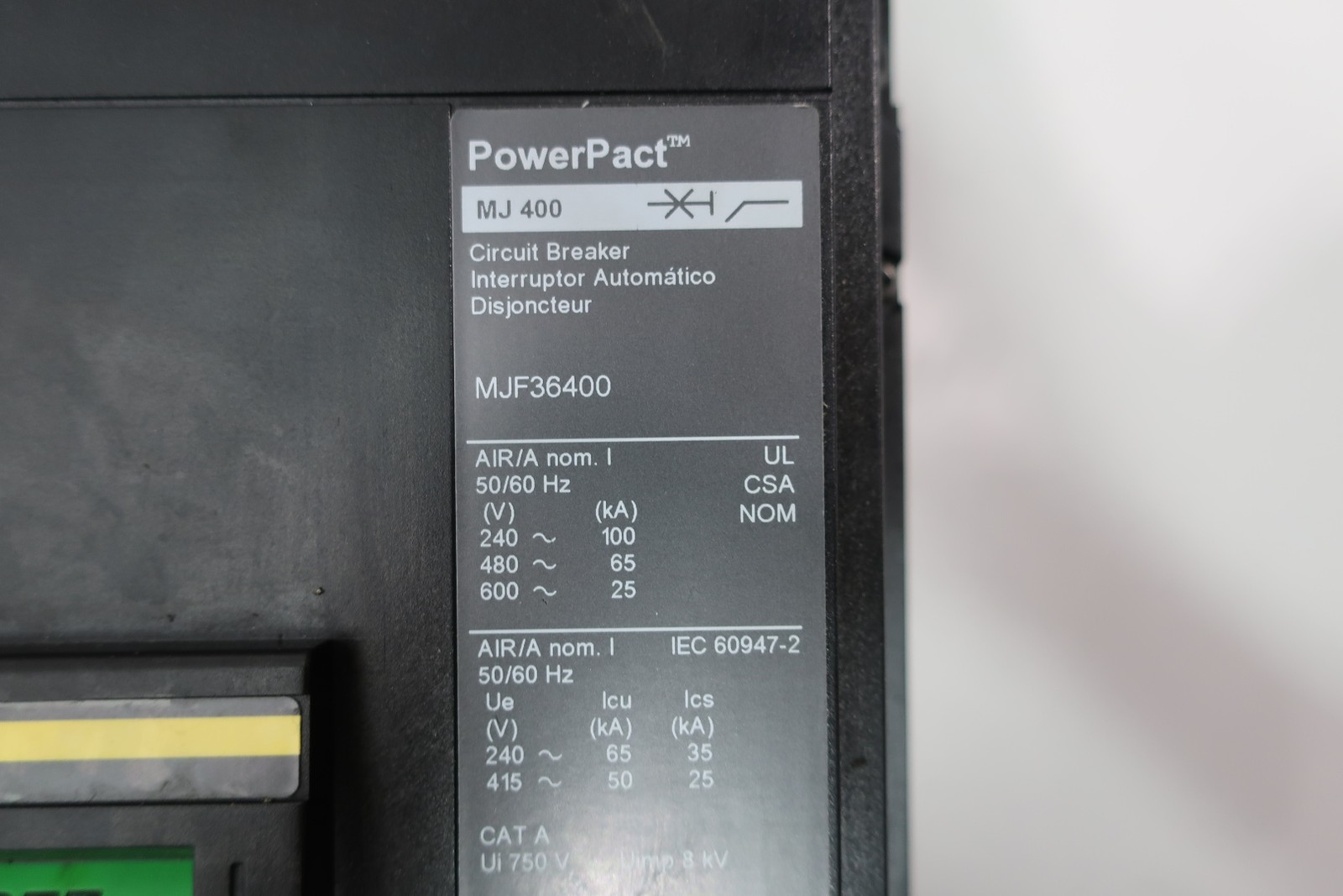 Schneider MJF36400 Molded Case Circuit Breaker 400a 240/480/600v-ac 3p