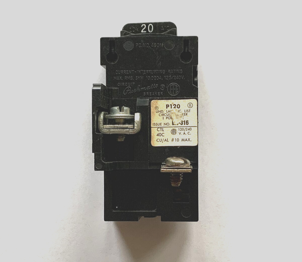 1X-Pushmatic ITE P120 20 Amp 1 Pole Circuit Breaker TYPE P 120V 20A 1P –USED–