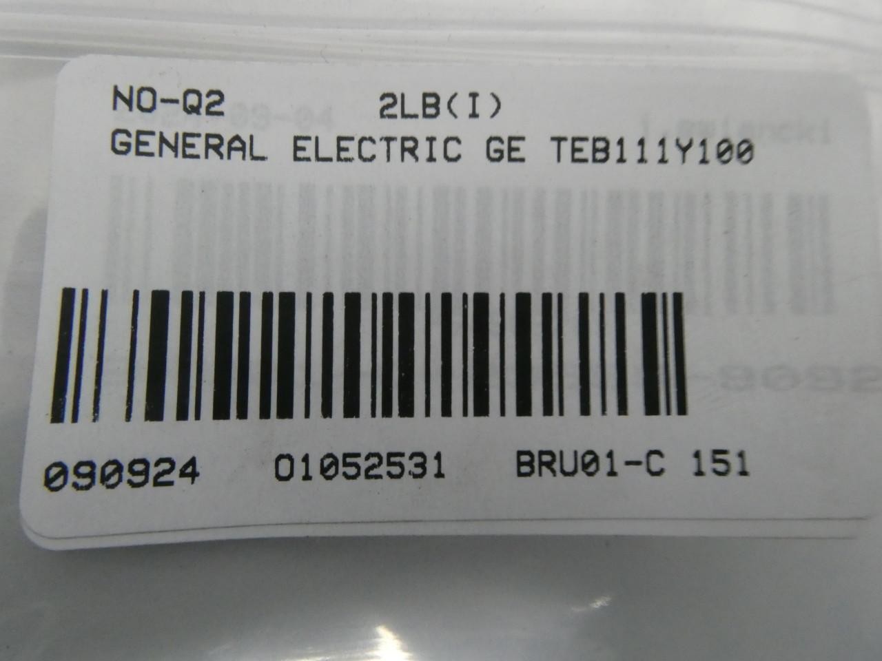 General Electric Ge TEB111Y100 Circuit Breaker 1p 100a Amp 277v-ac 125v-dc