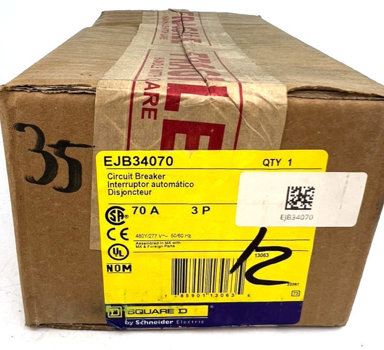 Square D EJB34070 70 Amp 3 Pole Circuit Breaker 480Y/277V 3P 70A — NIB Sealed