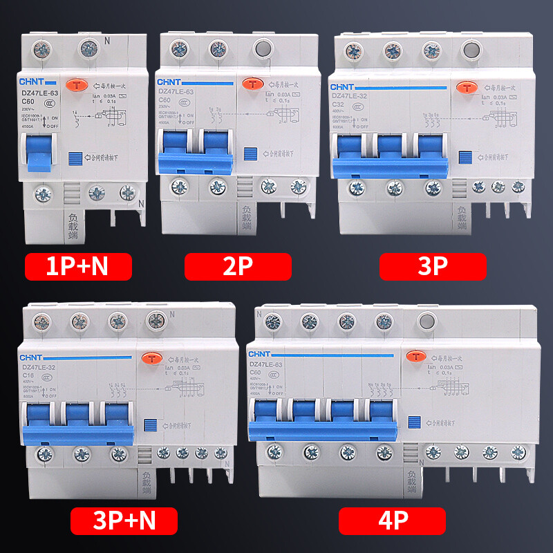 1P+N 3P+N 2P 3P 4P Leakage Protection Circuit Breaker DZ47LE Series AC 10A-60AMP