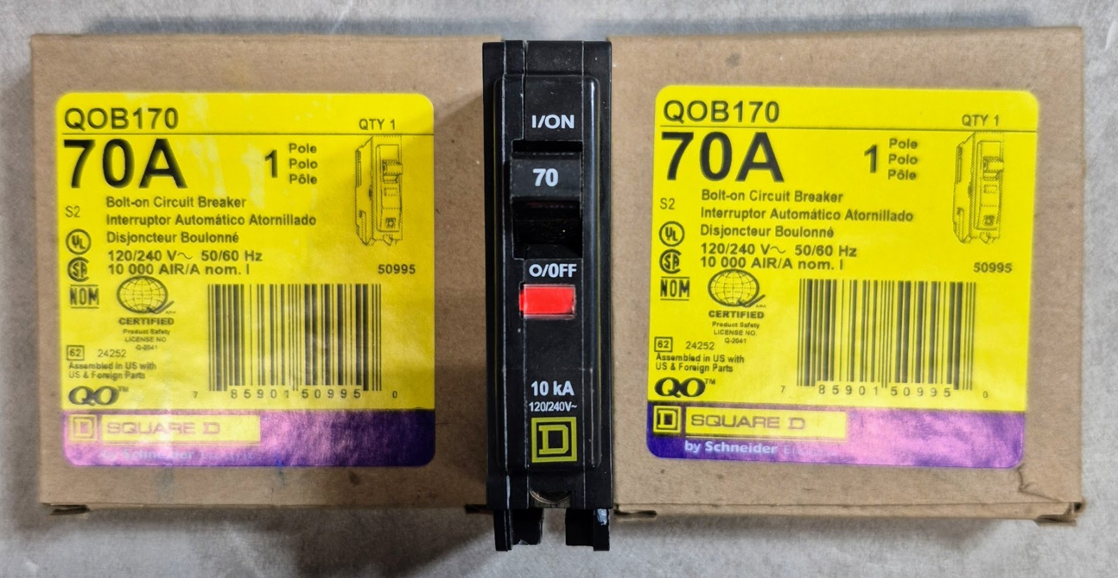 Square D QOB170 1-Pole 70 Amp Bolt-On Circuit Breaker 120/240V NQ Panel (Pair)