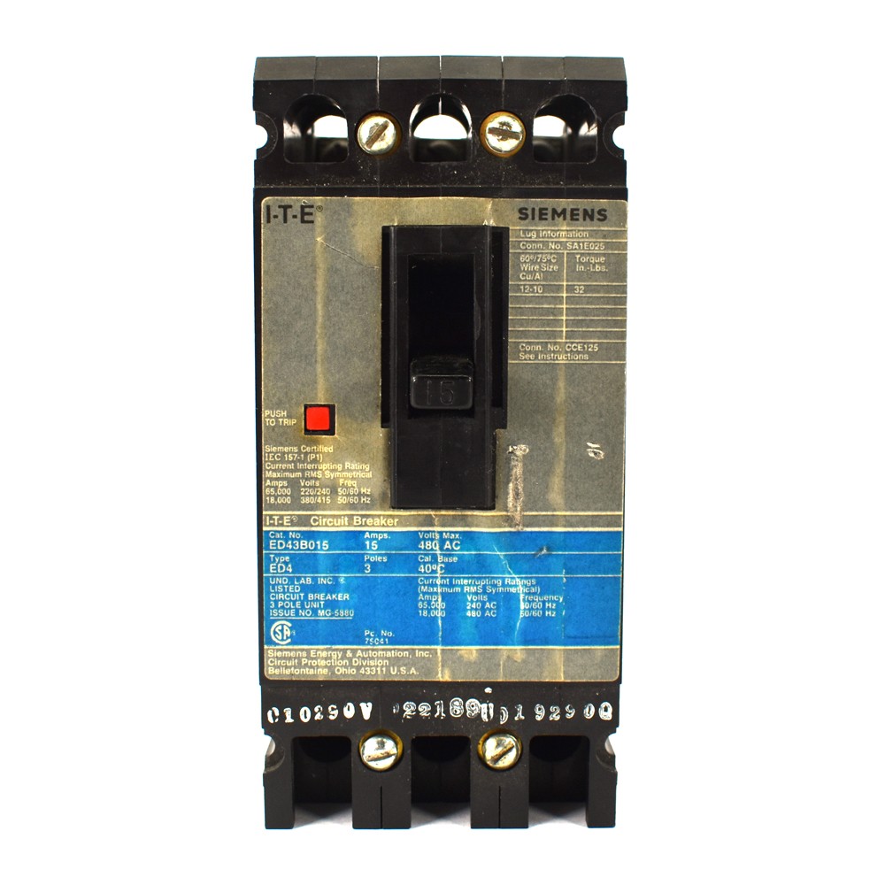 ITE Siemens ED43B015 Circuit Breaker 15A 480V 3P Bolt-On Type ED4