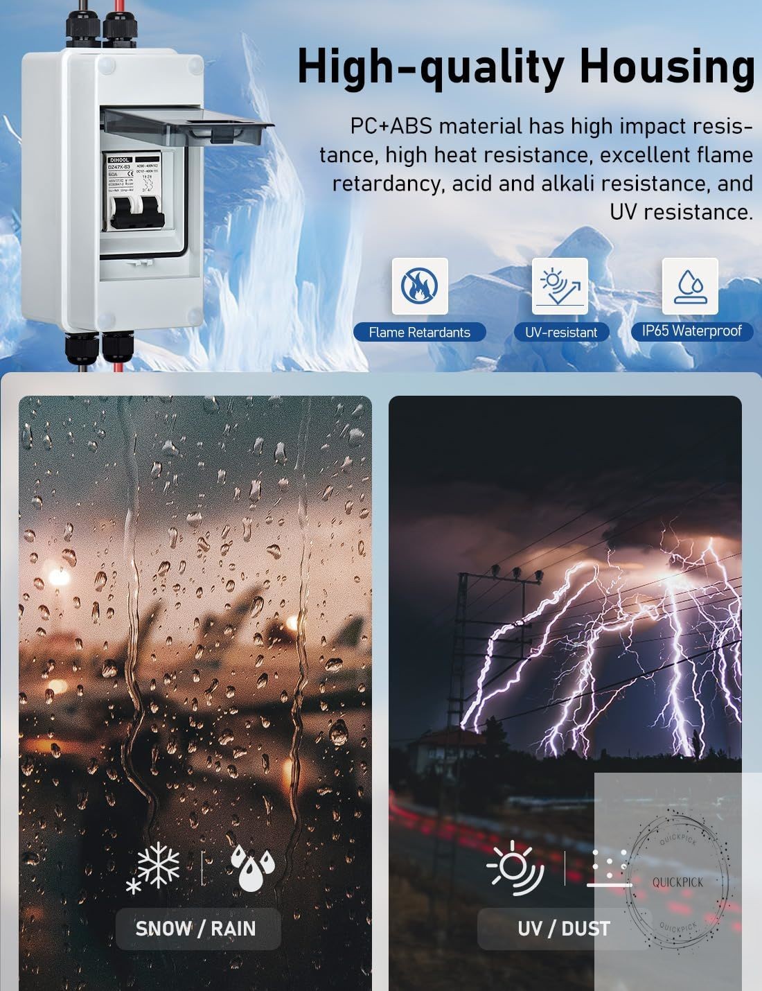 AC DC Circuit Breaker with IP65 Din Box for Solar Systems 60 Amp 2 Pole 12V-400V