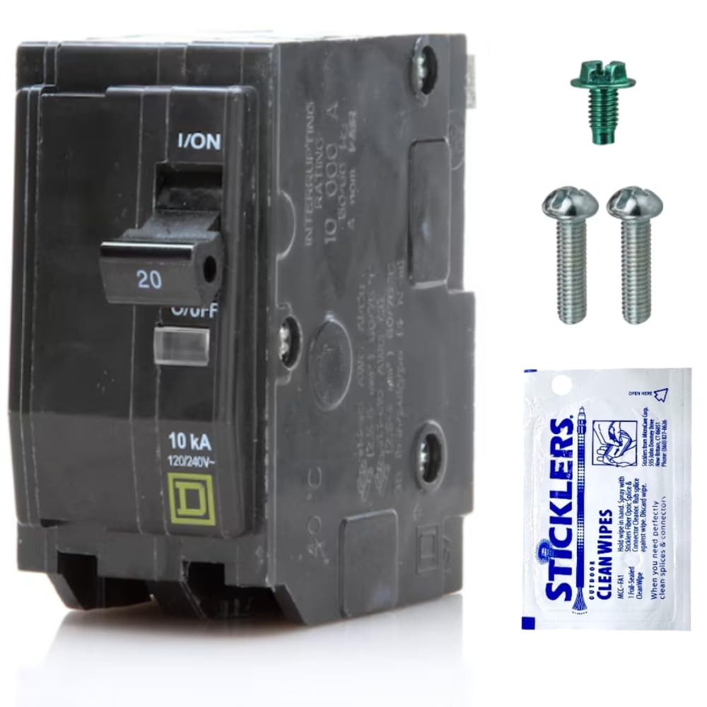 Genuine Square D QO220 QO 20 Amp Circuit Breaker Kit (1 Pack), 2-Pole, 20A, 120/
