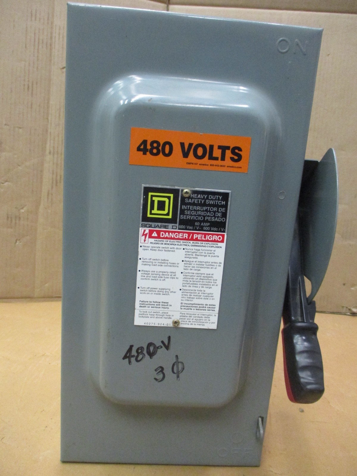 Square D 60A 600VAC 600VDC H362 F05 Type 1 Indoor Single Throw Enclosure 53590LR