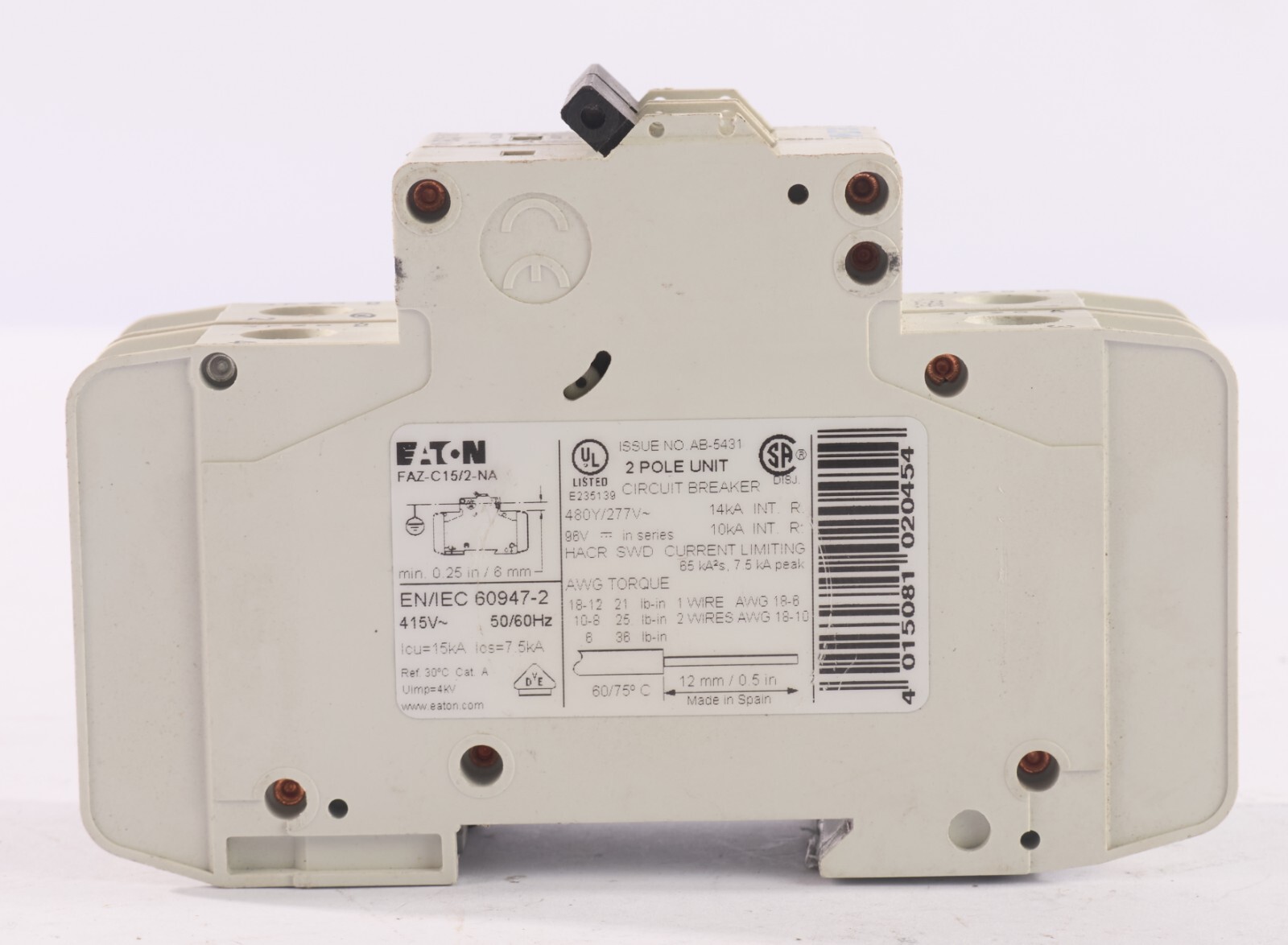 (Lot of 2) Eaton Circuit Breaker FAZ-C40/2-NA 40A 240VAC/48VDC 2 Pole C-Curve
