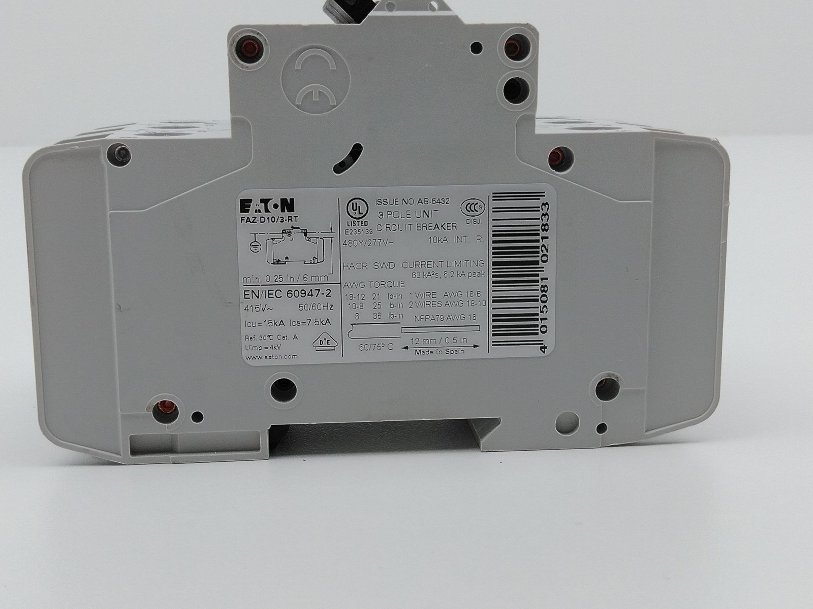 Eaton FAZ-D10/3-RT Circuit Breaker, 3 Pole, 10A