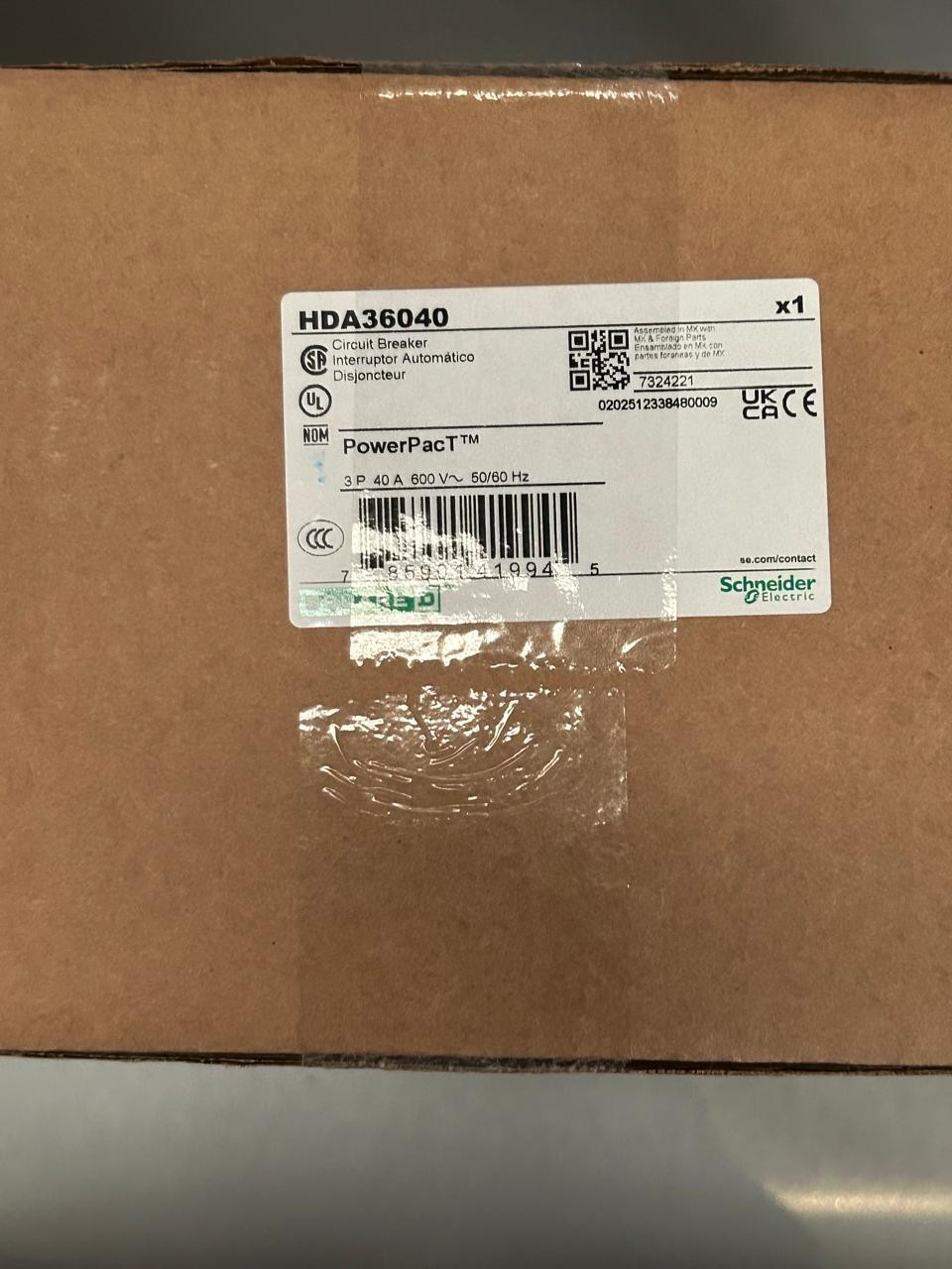 Square D HDA36040, PowerPacT H, 40A, 3P, 600VAC, 14kA, Made in Mexico – Open Box