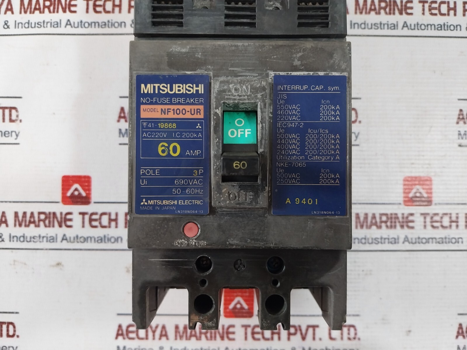 Mitsubishi NF100-UR No-Fuse Circuit Breaker 60AMP 690VAC