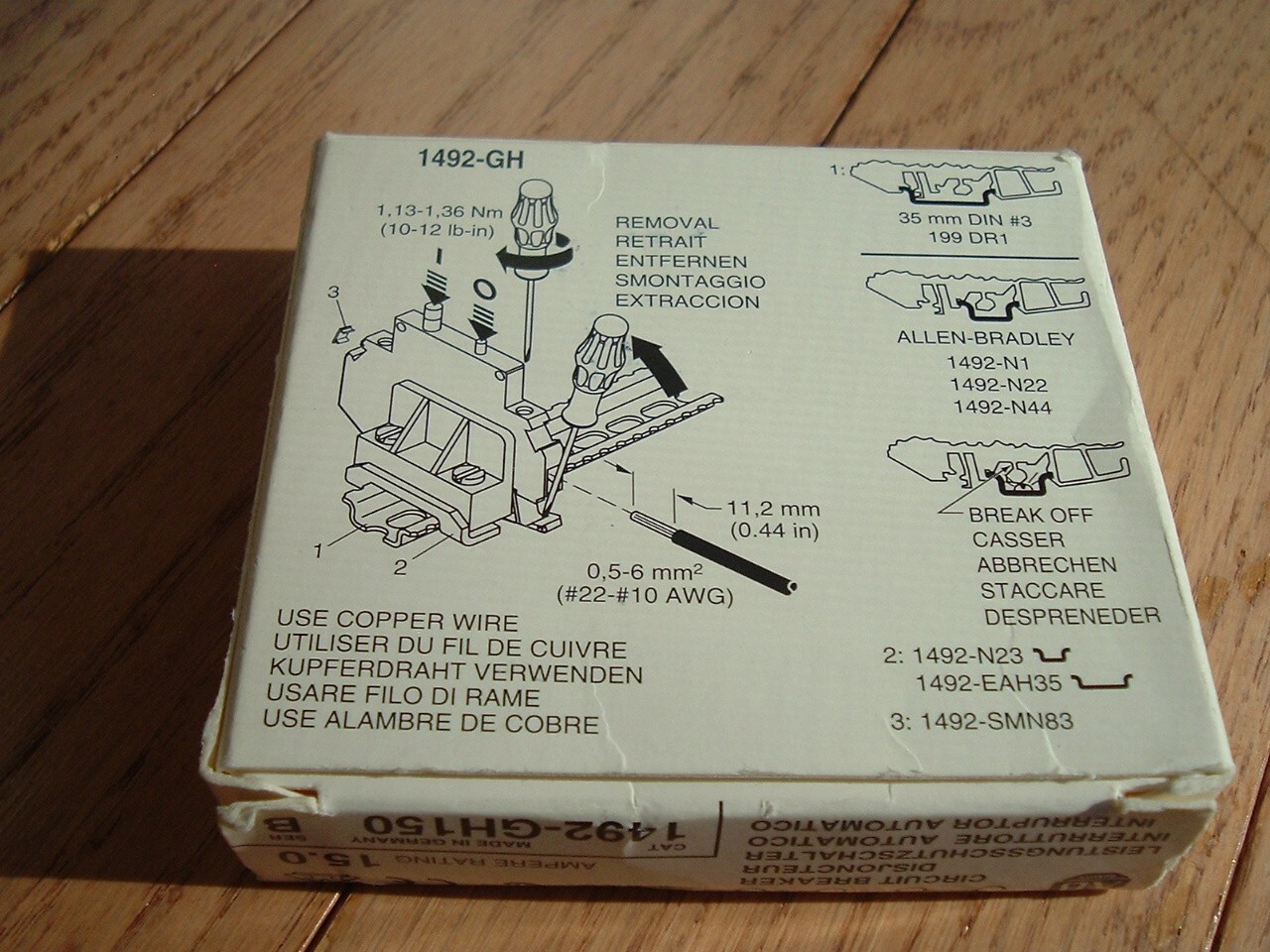 Allen Bradley(AB) 1492-GH150 ser.B Push Button DIN Rail 15A Circuit Breaker NEW!