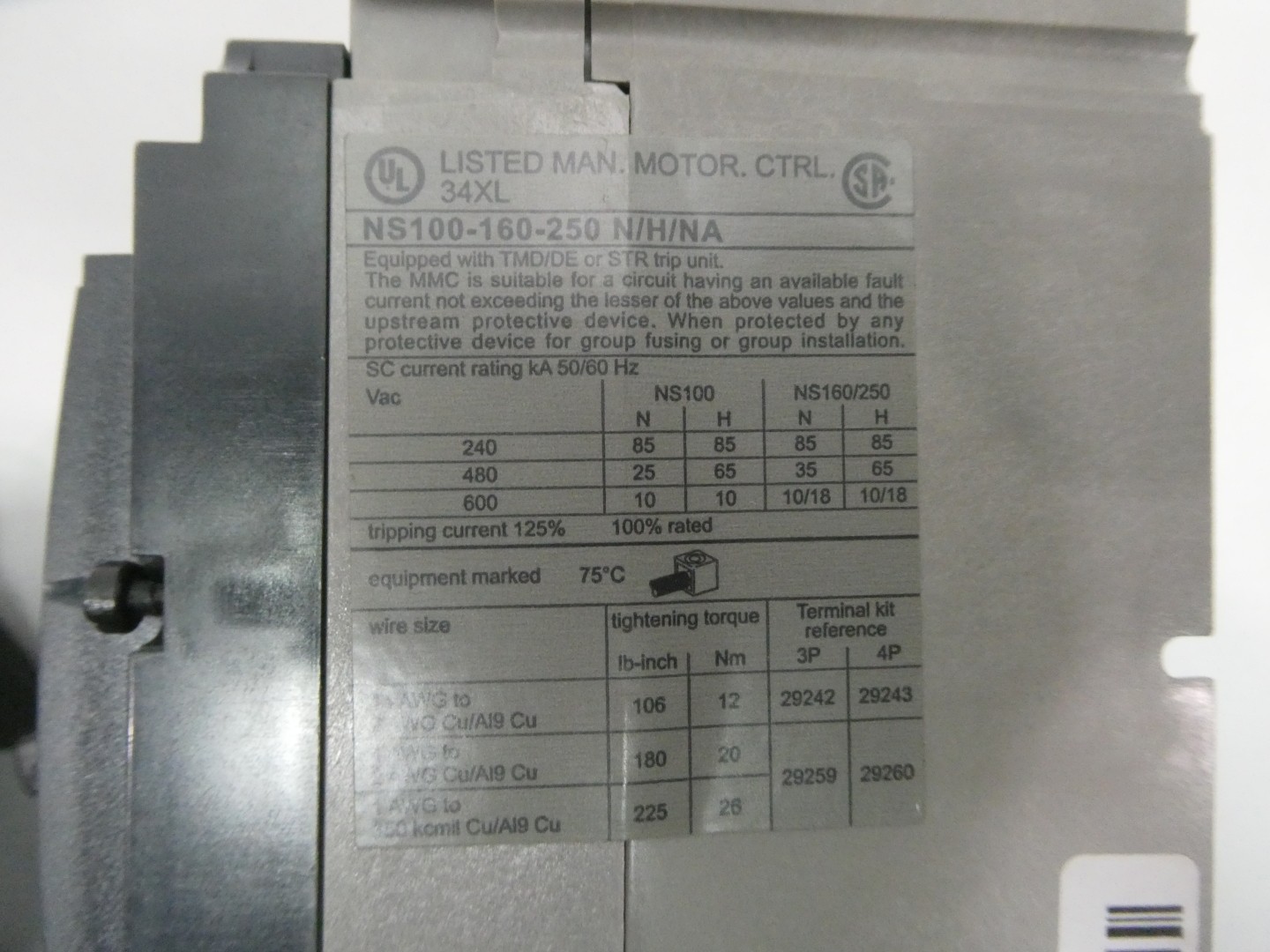 Schneider LV431800 NSX-250H Molded Case Circuit Breaker 250a 240/480/600v-ac 4p