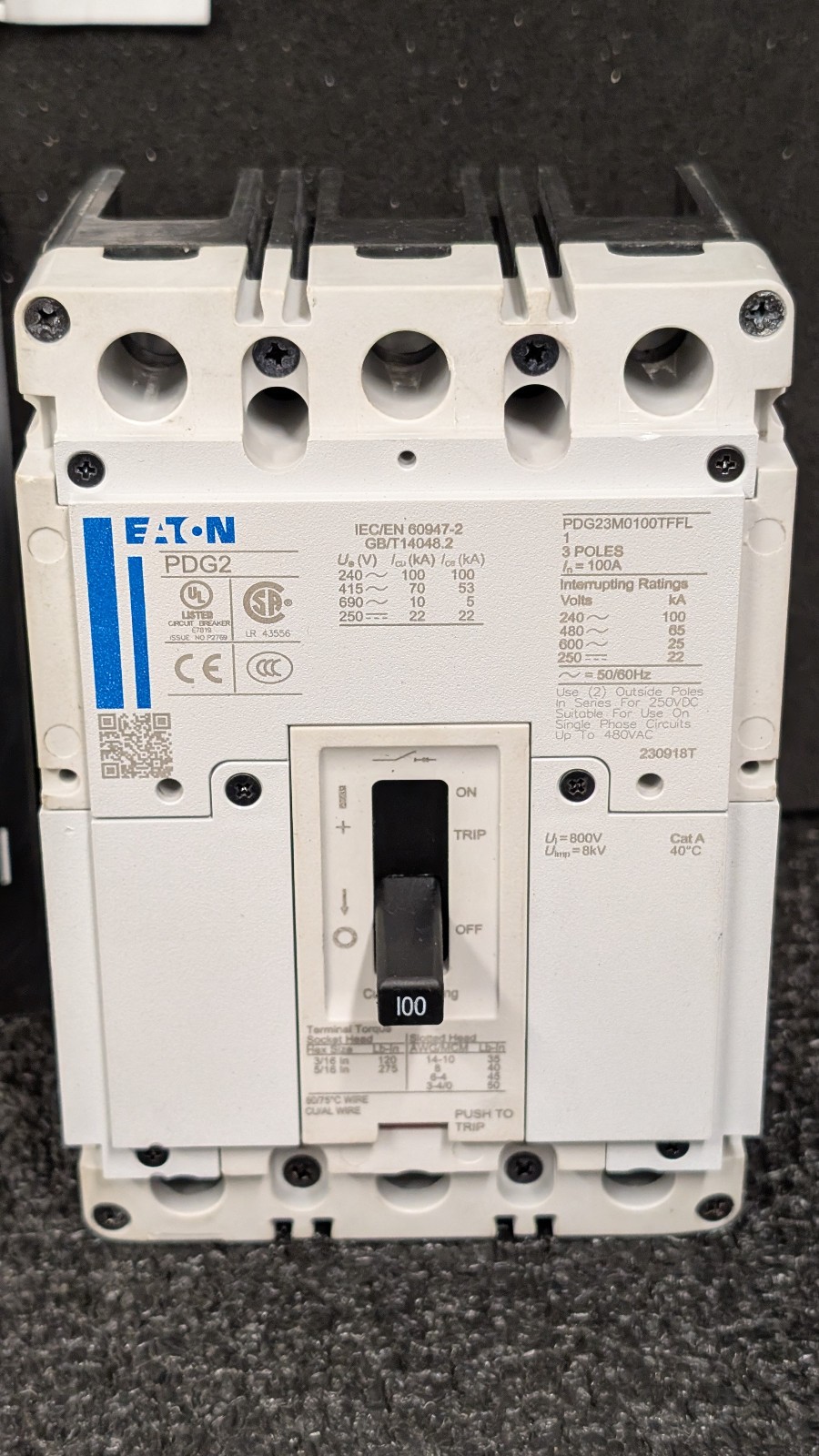 Eaton circuit breaker 3P 100A PDG23M0100TFFL
