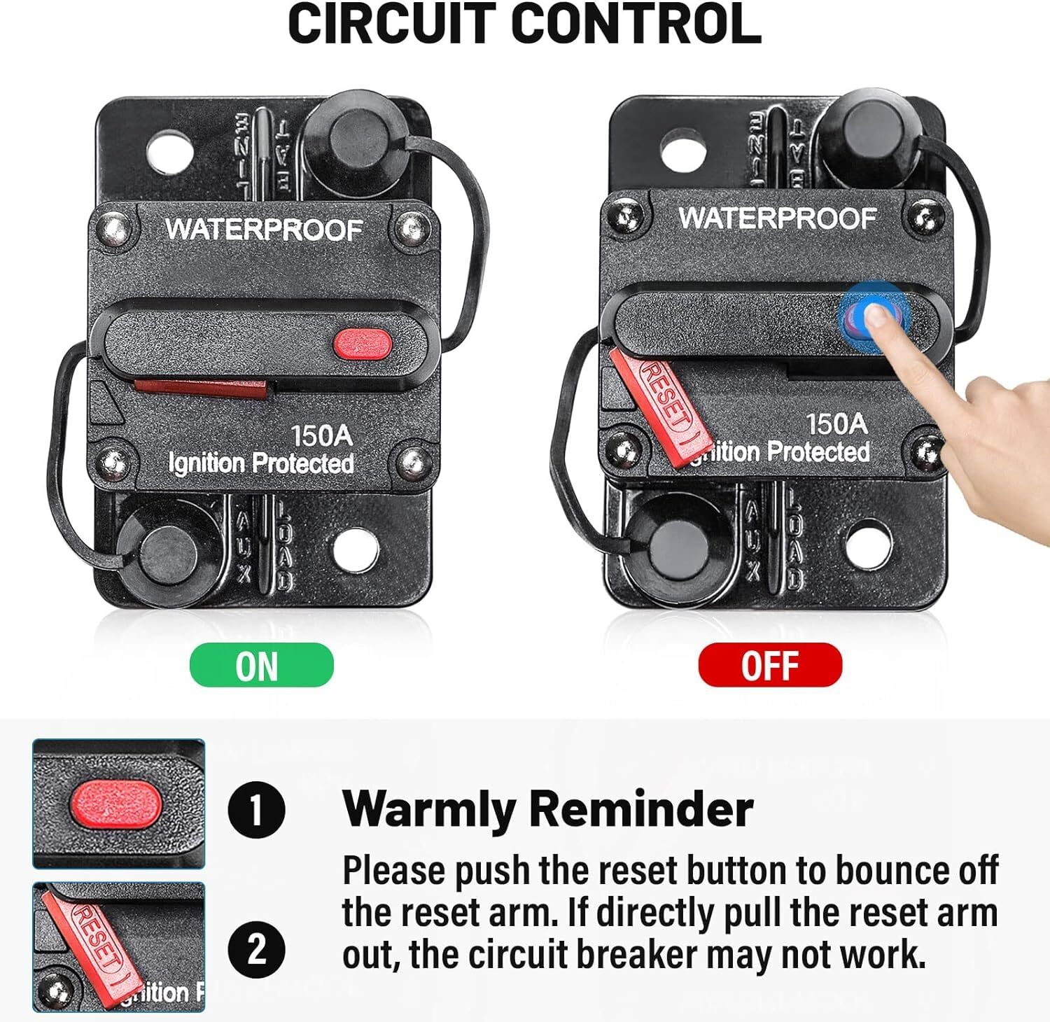 30A 50A 70A Automotive Marine Circuit Breaker with Manual Reset Surface-Mount