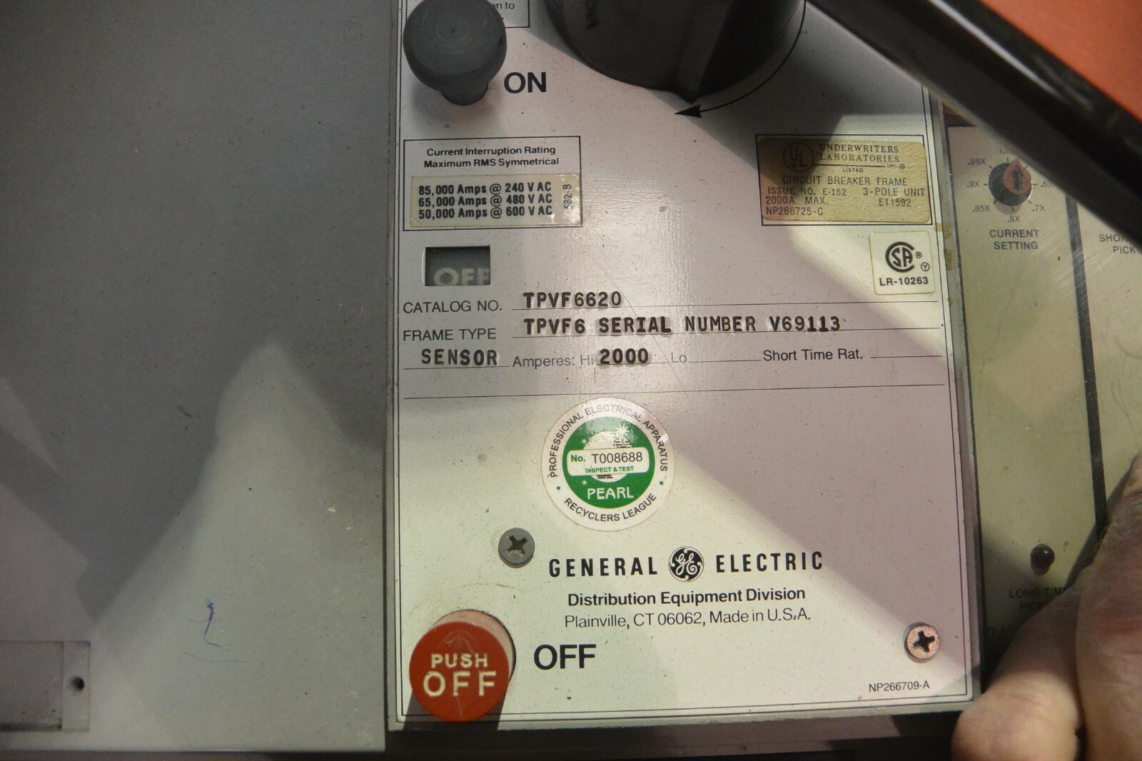 GE TPVF6 TPVF6620 2000 amp 600v 3p TP4VT20NG LSIG Circuit Breaker -TESTED