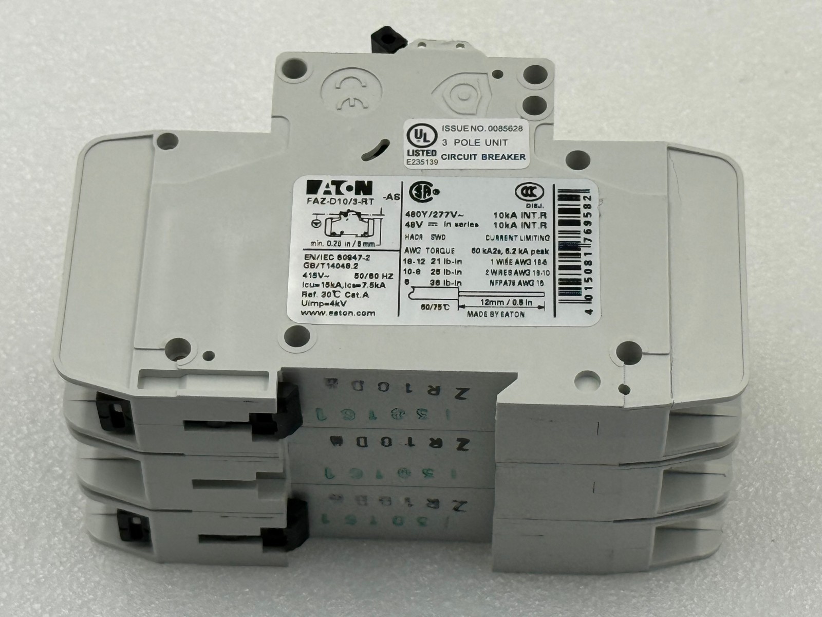 Eaton FAZ-D10/3-RT Moeller Series 3 Phase Circuit Breaker New in Box Surplus