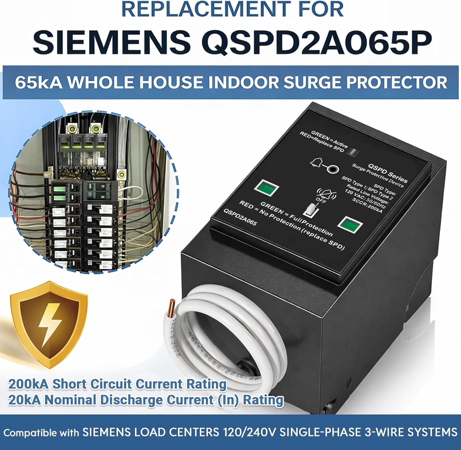 For Siemens 2-Pole 120/240V 65KA AC Home Surge Protection Device QSPD2A065P