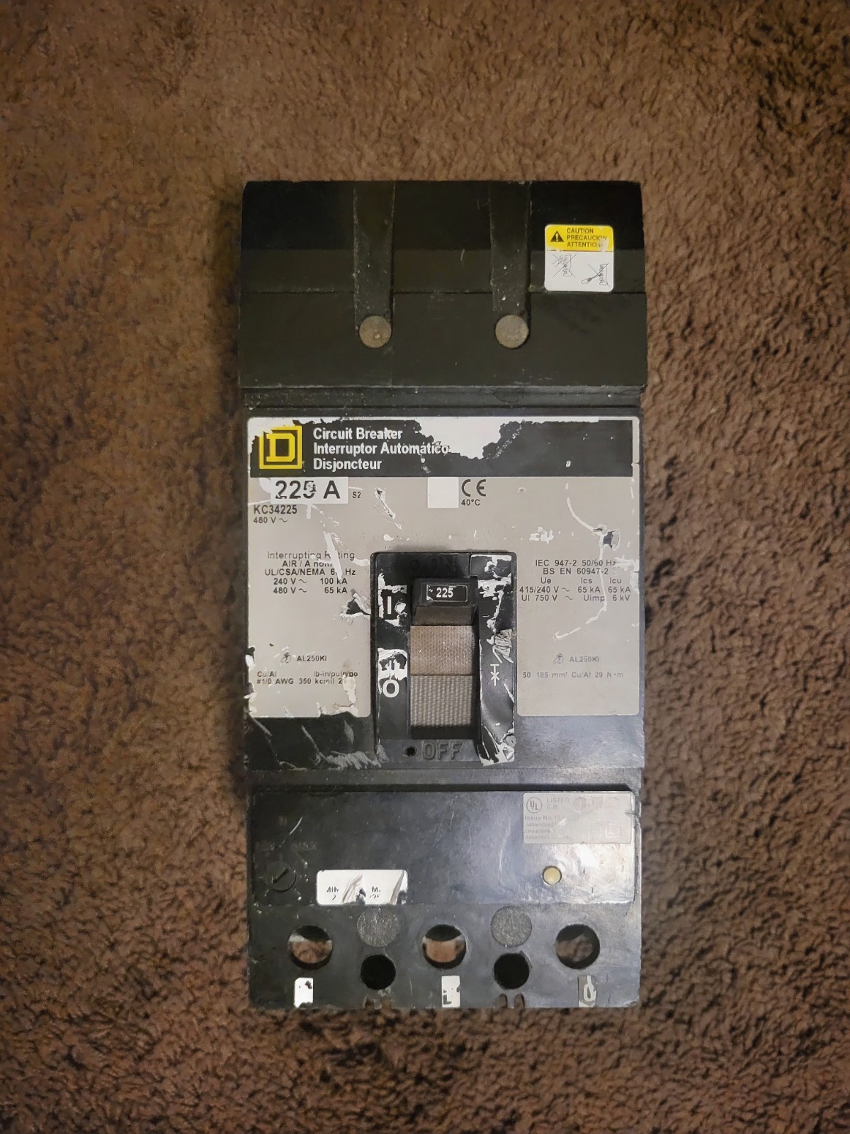 SQUARE-D KC34225 225AMPS 480VOLTS CIRCUIT BREAKER
