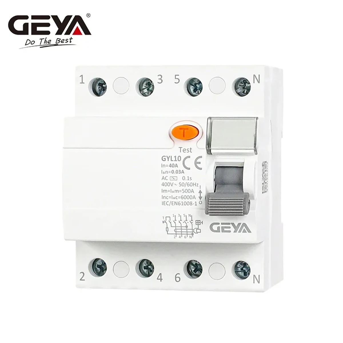 GEYA Circuit Differential Breaker 2/4Pole 40/63Amp 30/100/300mA AC Type RCCB RCD