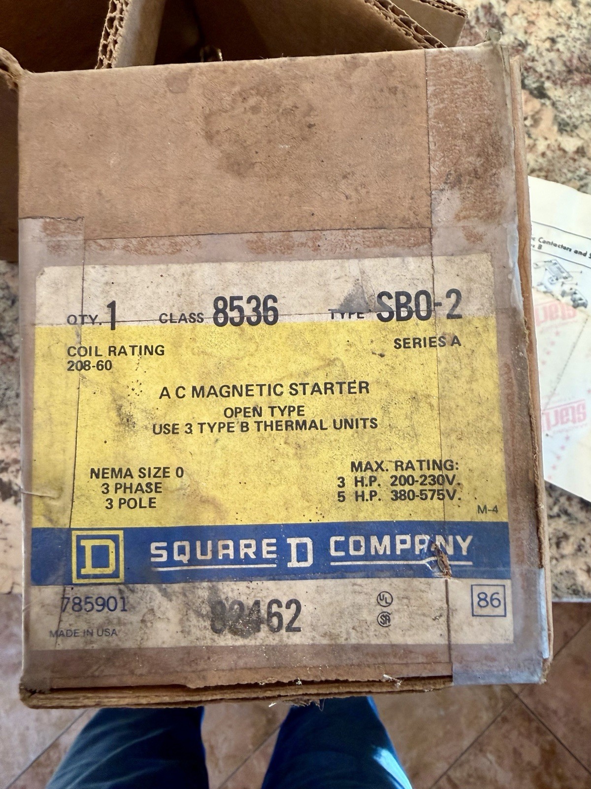 Square D SB0 2 Class 8536, Form S Starter, NEMA Size 0