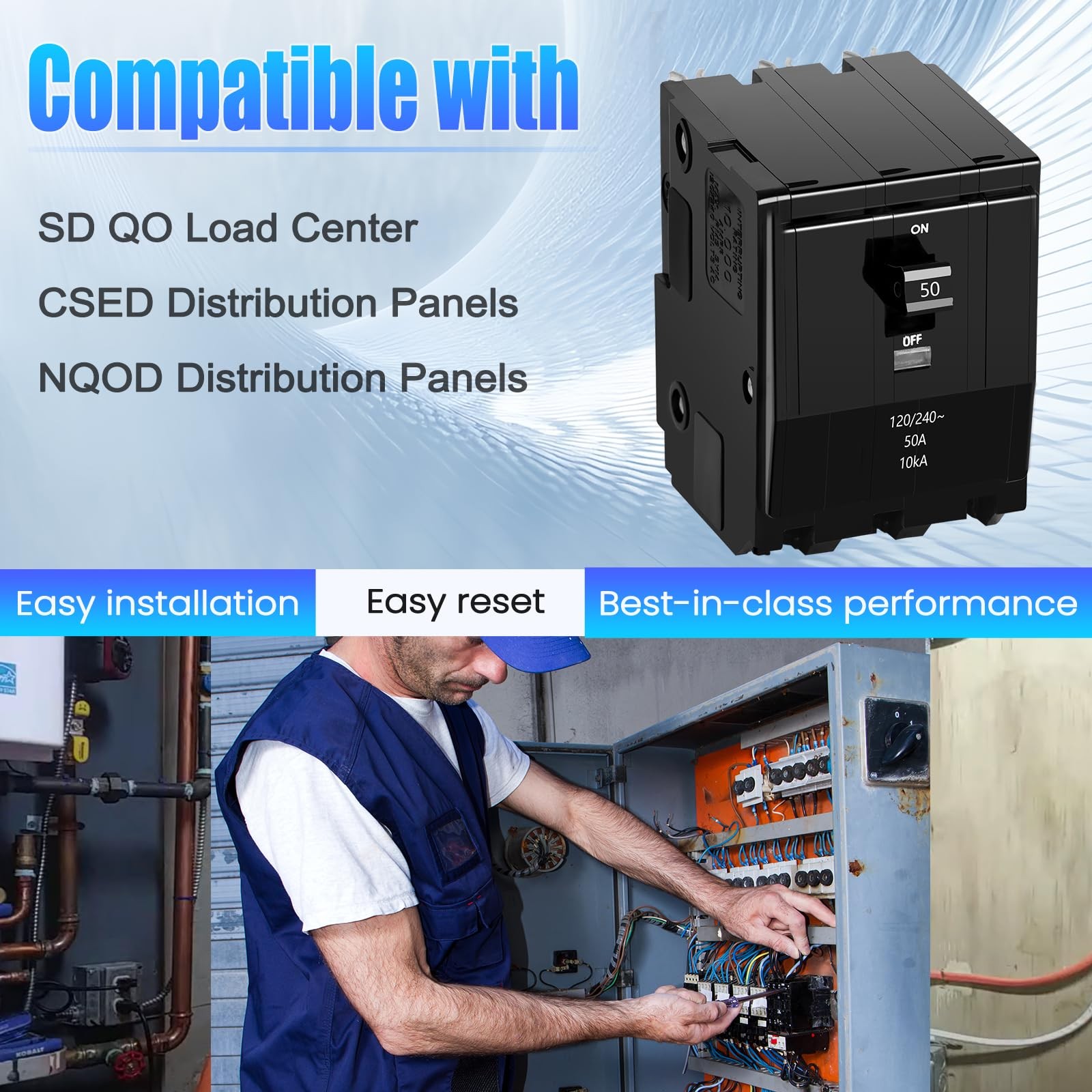 50Amp 3-Pole Circuit Breaker for QO350CP,Compatible with SD QO Load Center, CSED