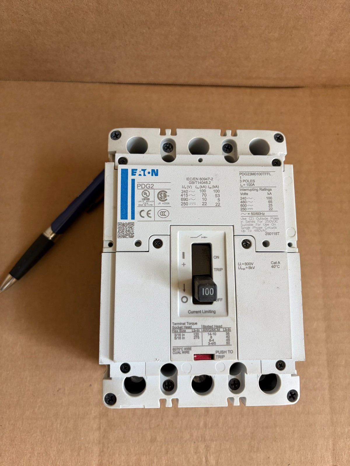 NEW Cutler Hammer Eaton PDG23M0100TFFL 100A 3-Pole Circuit Breaker 480V – NO BOX