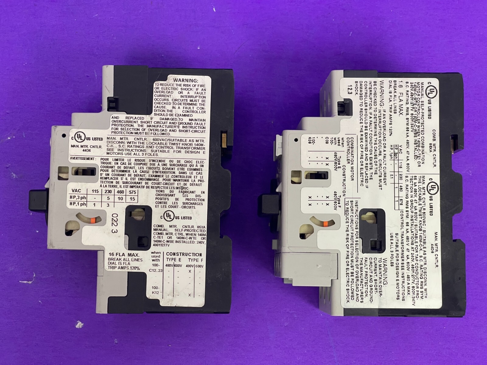 Allen Bradley 140M-C2E-C16 10-16A & 140M-C2E-B16 Ser C 1.0-1.6A Circuit Breaker