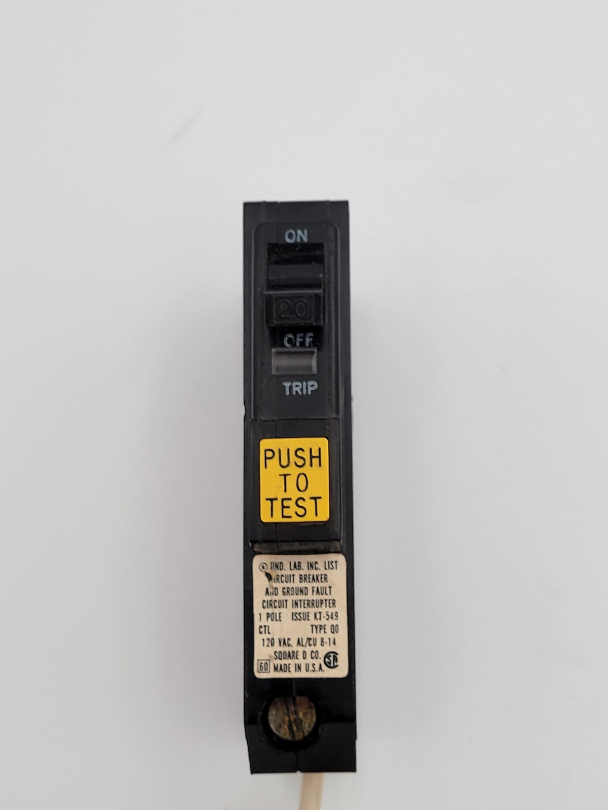 Square D QO 20 A 1-Pole Ground Fault Circuit Breaker QO120GFI Large Test Button