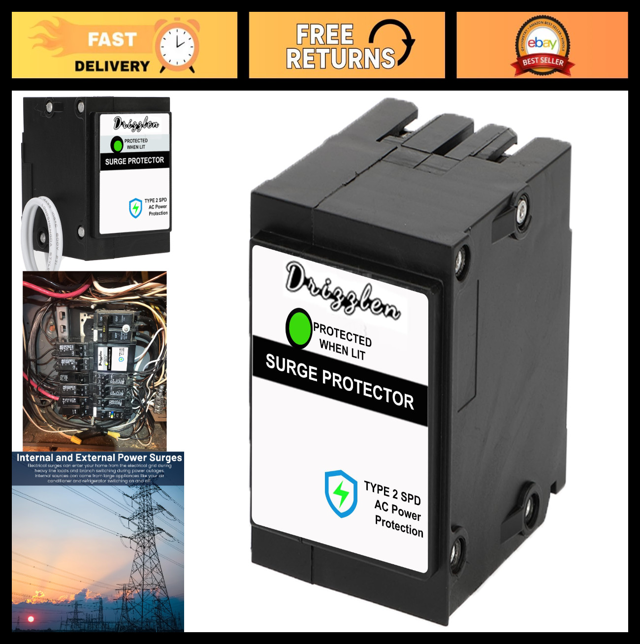 Whole-Panel Circuit Breaker Surge Protector Device – 1 Pack, Electrical Safety