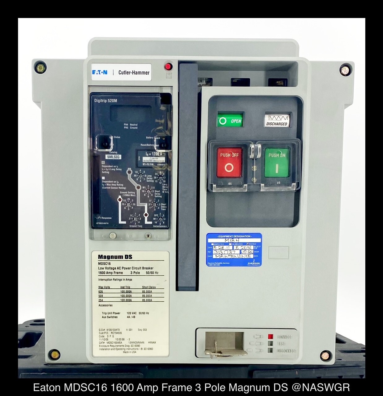 Eaton Magnum DS MDSC16 Breaker (M/O,D/O) ~ 1200 Amp -Tested/1Yr Warranty