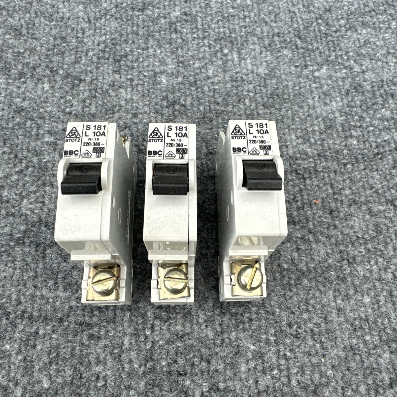 Lot of 3 – ABB Stotz Kontakt S 181 L10A 1 Pole 220/380v Circuit Breaker Used