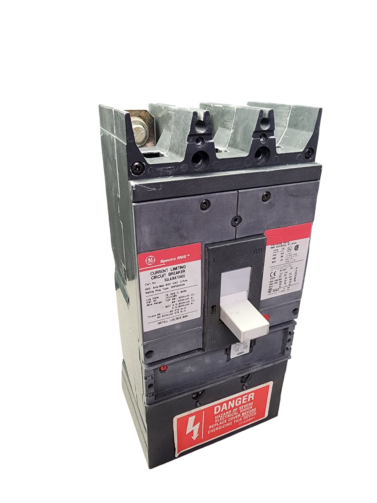 GE Spectra RMS SGLA36AT0400 Circuit Breaker 400A Frame 600V 3‑Pole with 400A Rat