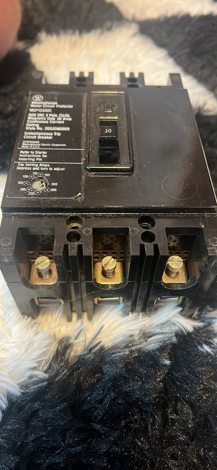 Westinghouse MCP13300C Motor Circuit Protector 30A 600VAC 3-Pole Instant
