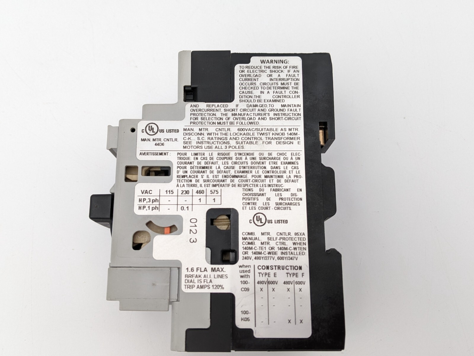 Allen Bradley 140M-C2E-B16 Circuit Breaker 1-1.6 Amp Adjustable 3 Pole 600 VAC