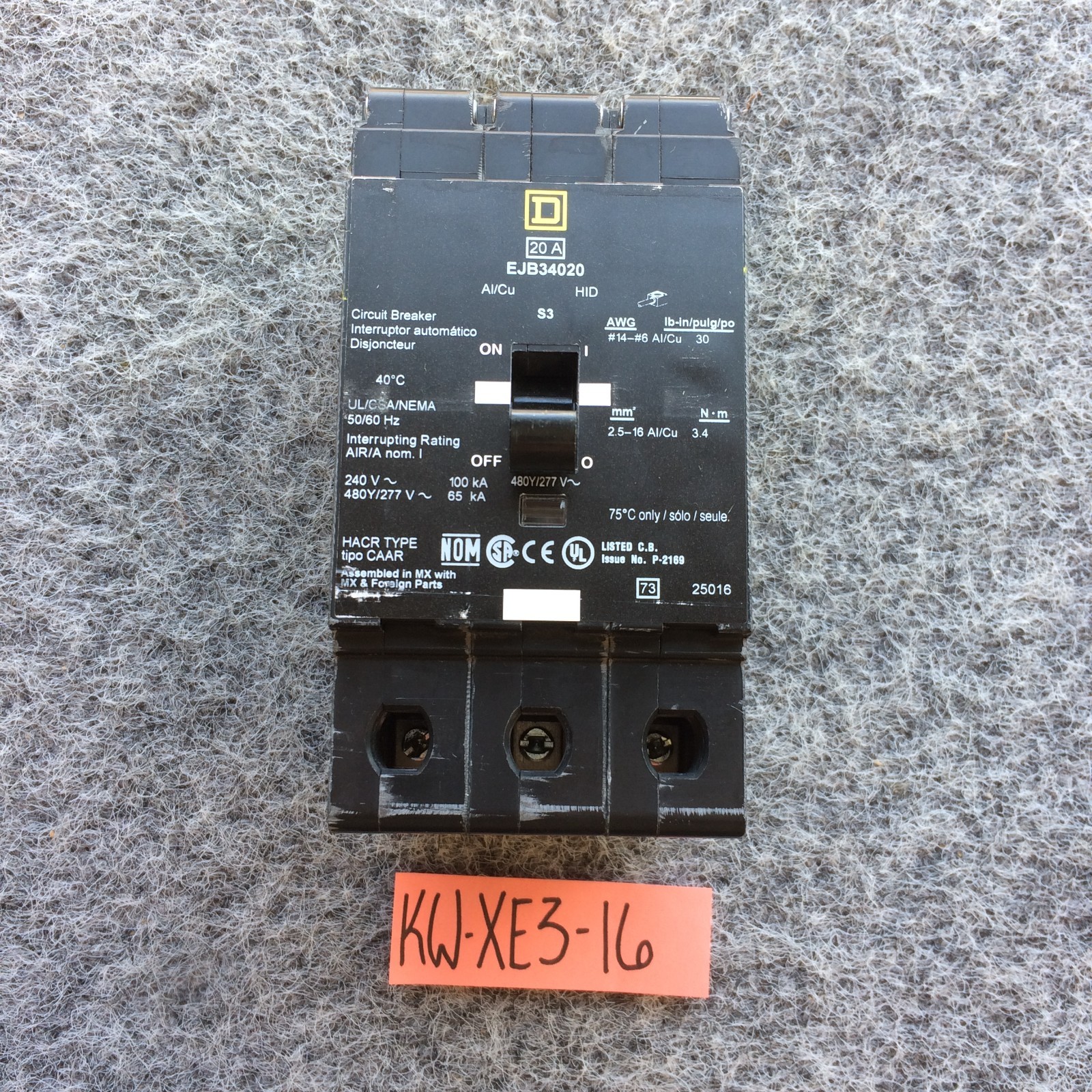 Schneider Electric Square D EJB34020 Mini Circuit Breaker 20A 3 Pole 480Y/277VAC