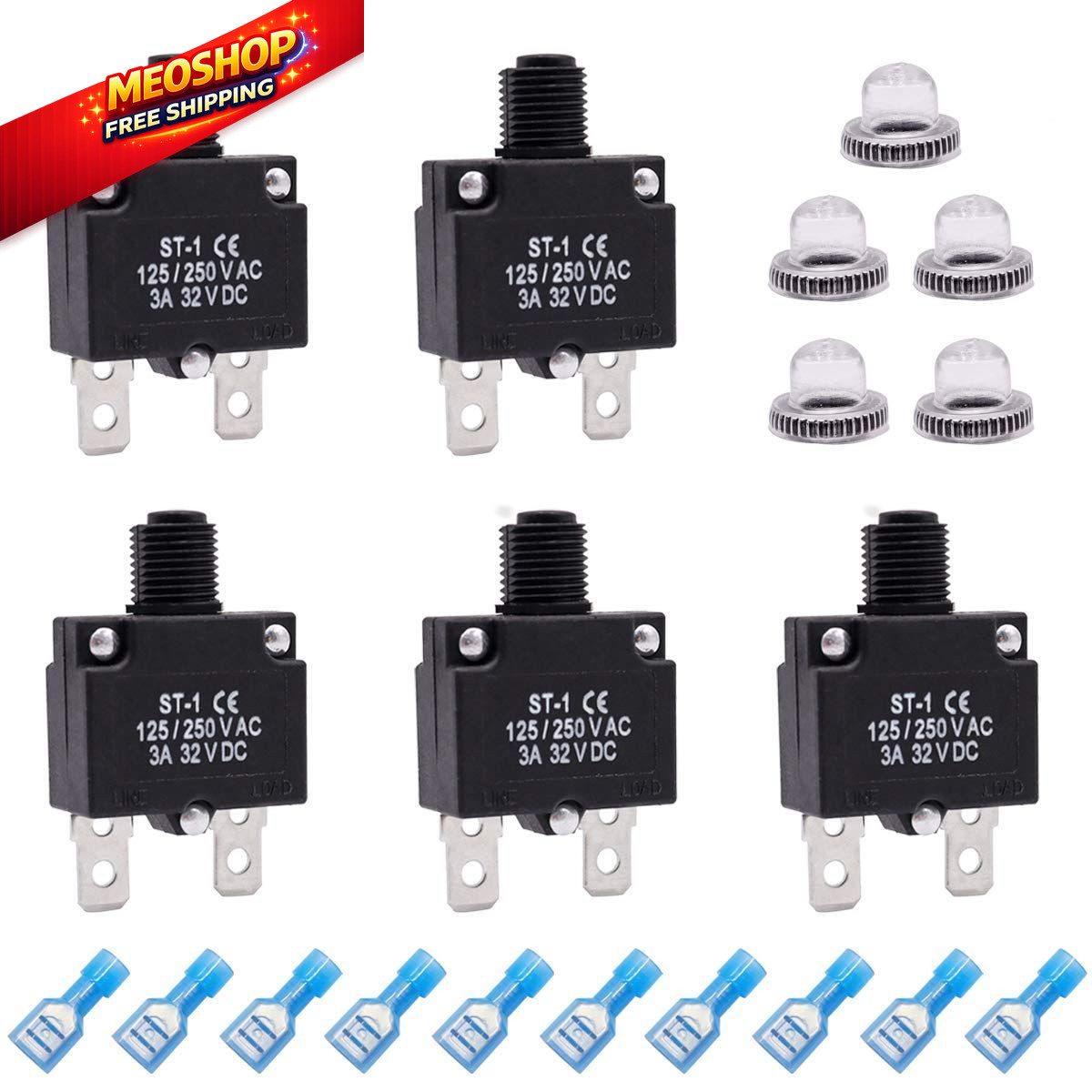 mxuteuk 5Pcs 3Amp Circuit Breakers Push Button Manual Reset 125/250V AC 3A
