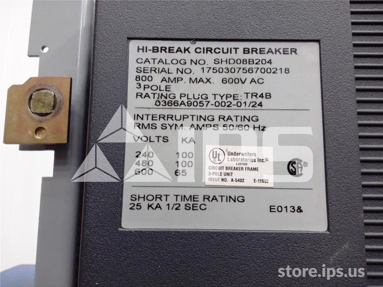 SHD08B204 – 800A GE SHD POWER BREAK II MO/DO SKU015856