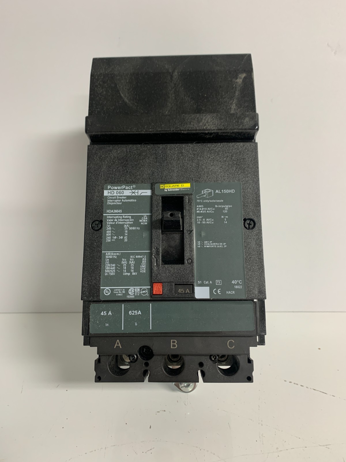 SQUARE D HDA36045 45 AMP 600 VOLT 3 POLE I-LINE BREAKER…3