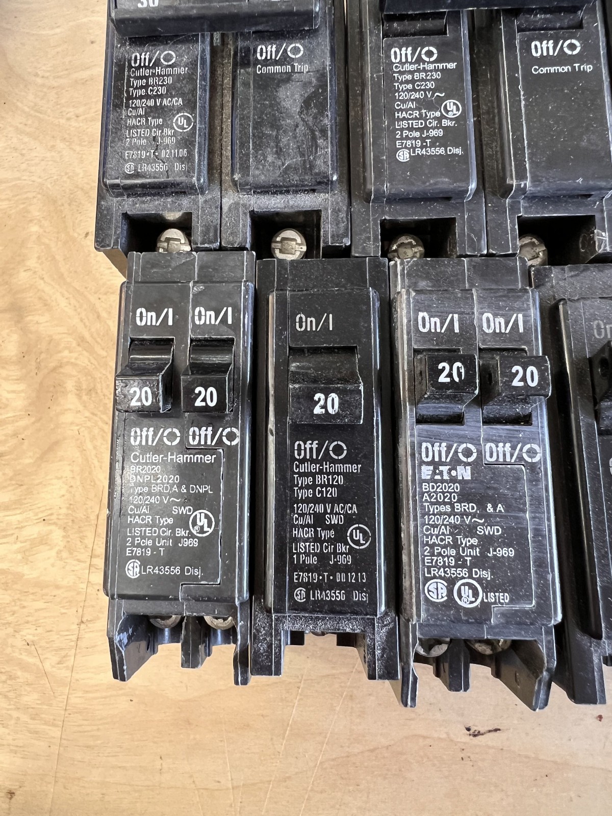 CUTLER HAMMER / EATON BREAKER LOT OF 8 DOUBLE AND SINGLE POLE / USED