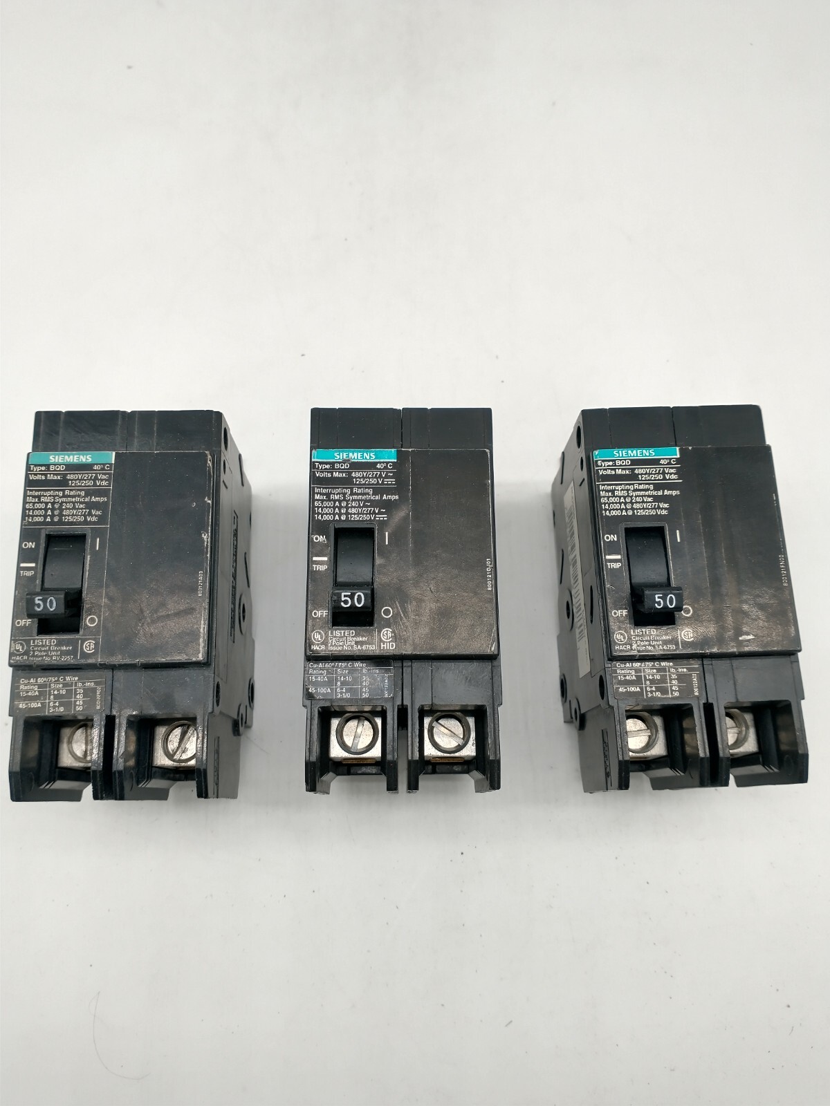 SIEMENS BQD250 BREAKER RECON 2POLE 50A 480V GREAT SHAPE SOLD PER EACH