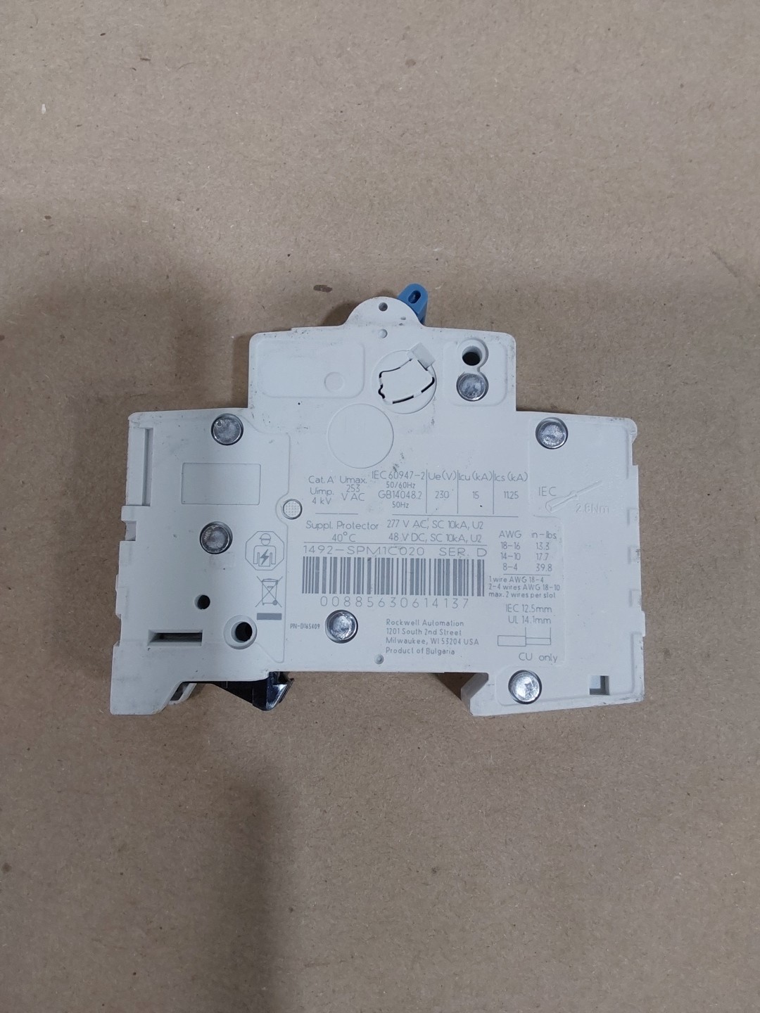 Allen Bradley 1492-SPM1C020 1 P 2 Amp Circuit Breaker Ser D 1492-SP C 2A