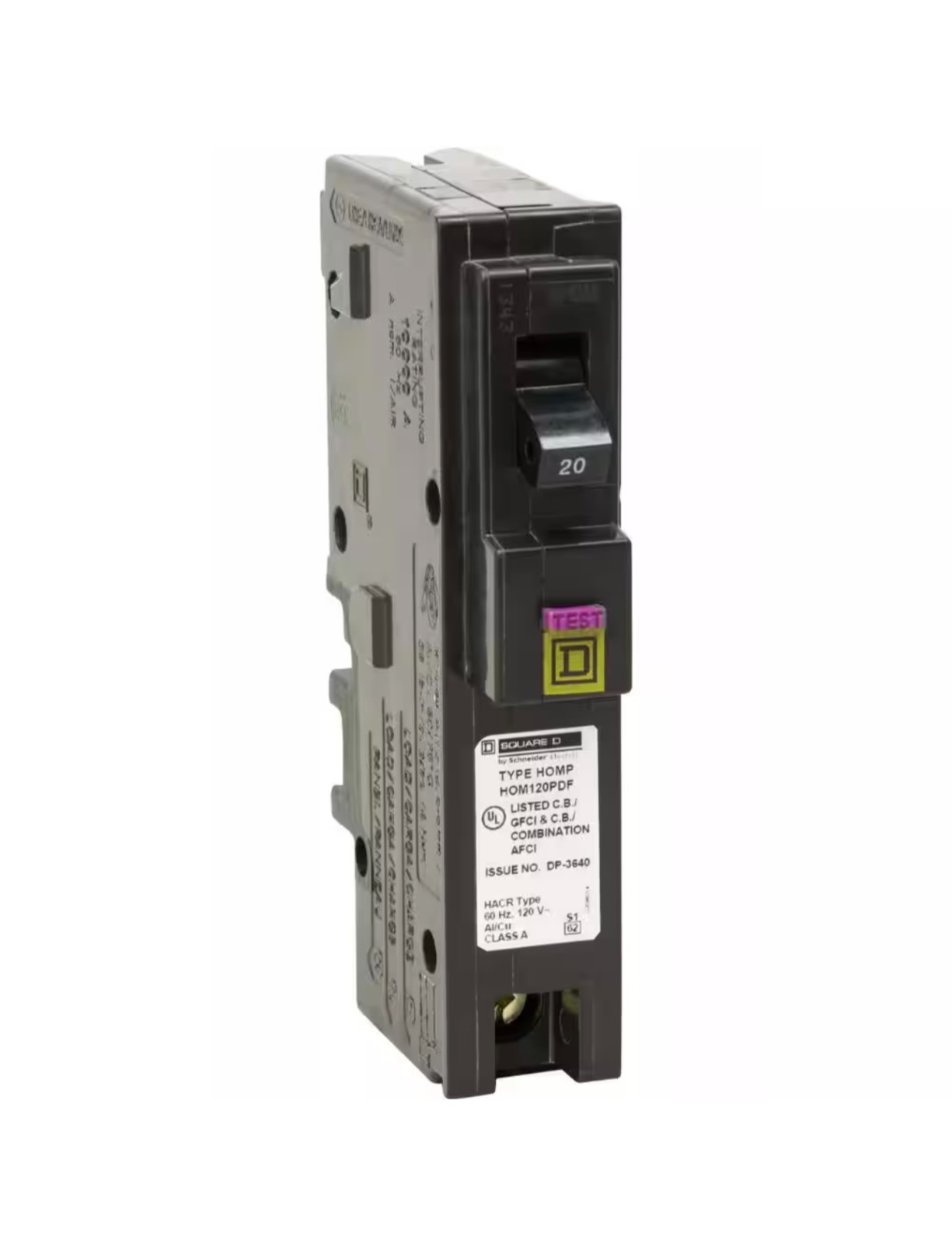 Square D HOM120PDFC, 20A, 1 Pole, Dual Function (CAFI and GFI) Circuit Breaker