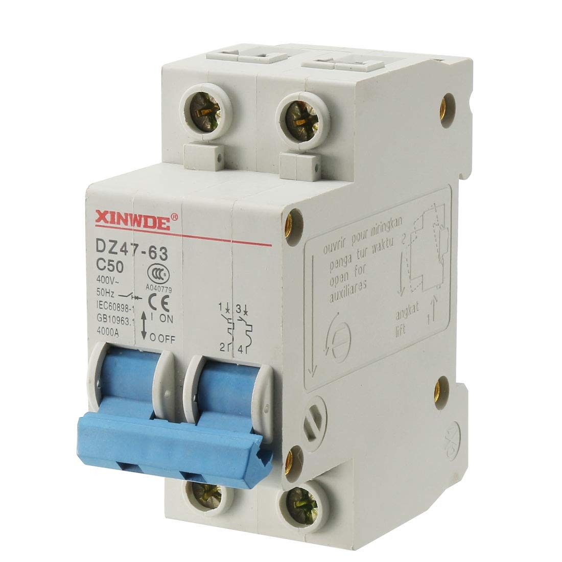 2 Pole 50A AC400V Miniature Circuit Breaker DIN Rail Mount DZ47-63 Industrial
