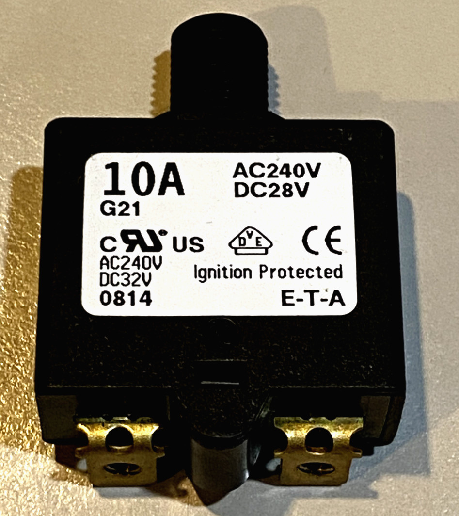 ETA Ckt Breaker 10A Push To Reset, AC240V, DC28V, Series 1658 – Qty 10