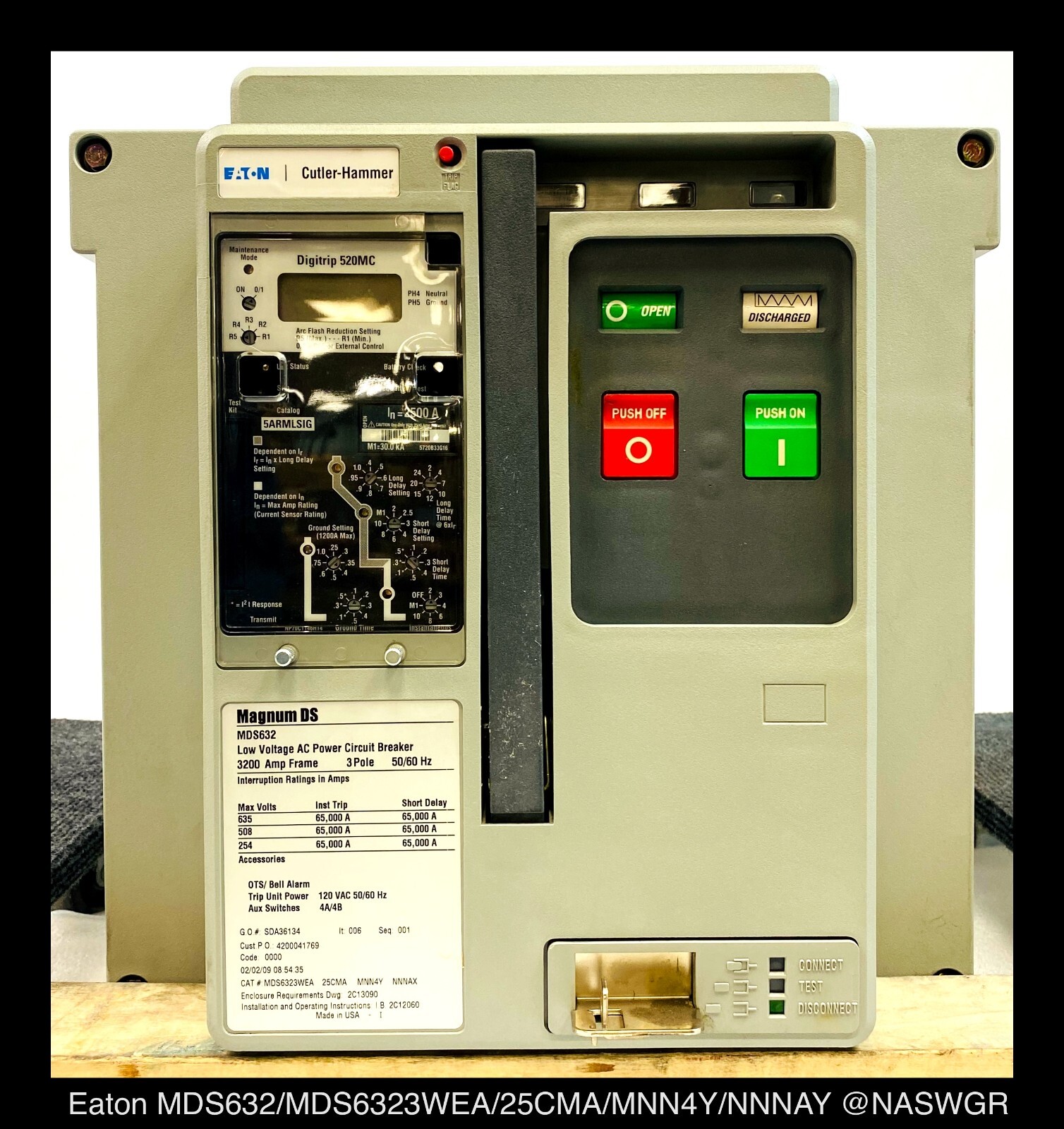 Eaton Magnum DS MDS632 Breaker (M/O,D/O) – 2500 Amp – Unused/1Yr Warranty