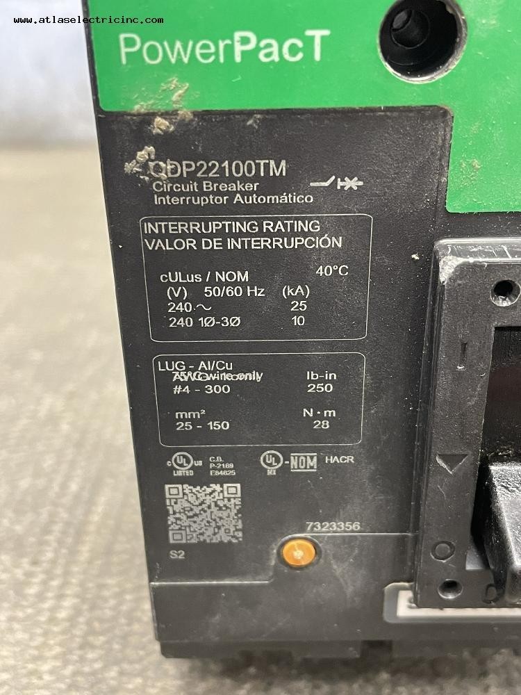 Square D QDP22100TM Molded Case Circuit Breaker 100 Amp 240 Volt