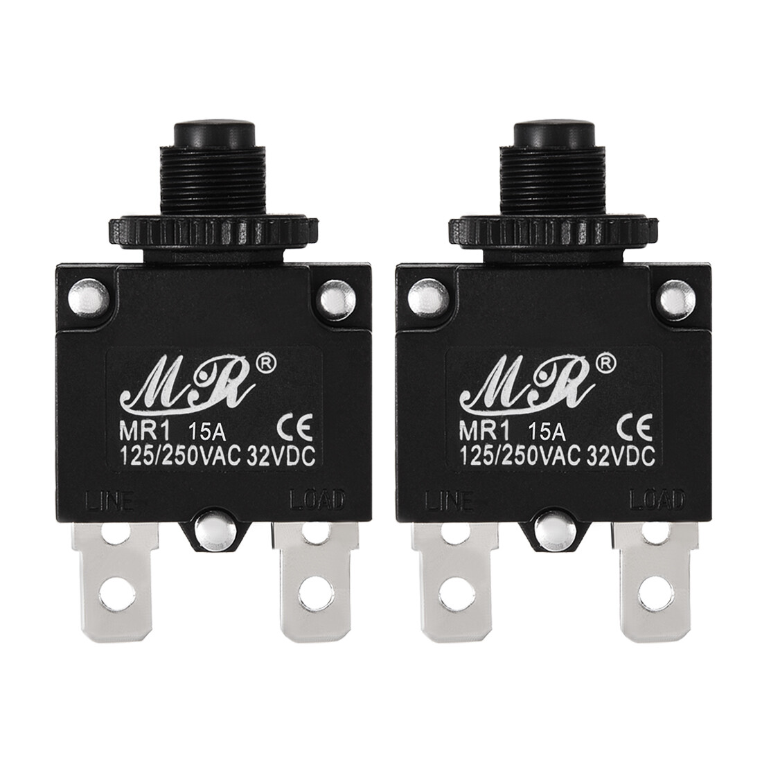 2pcs Overload Protector AC 125/250V 15A Push Button Reset Circuit Breaker