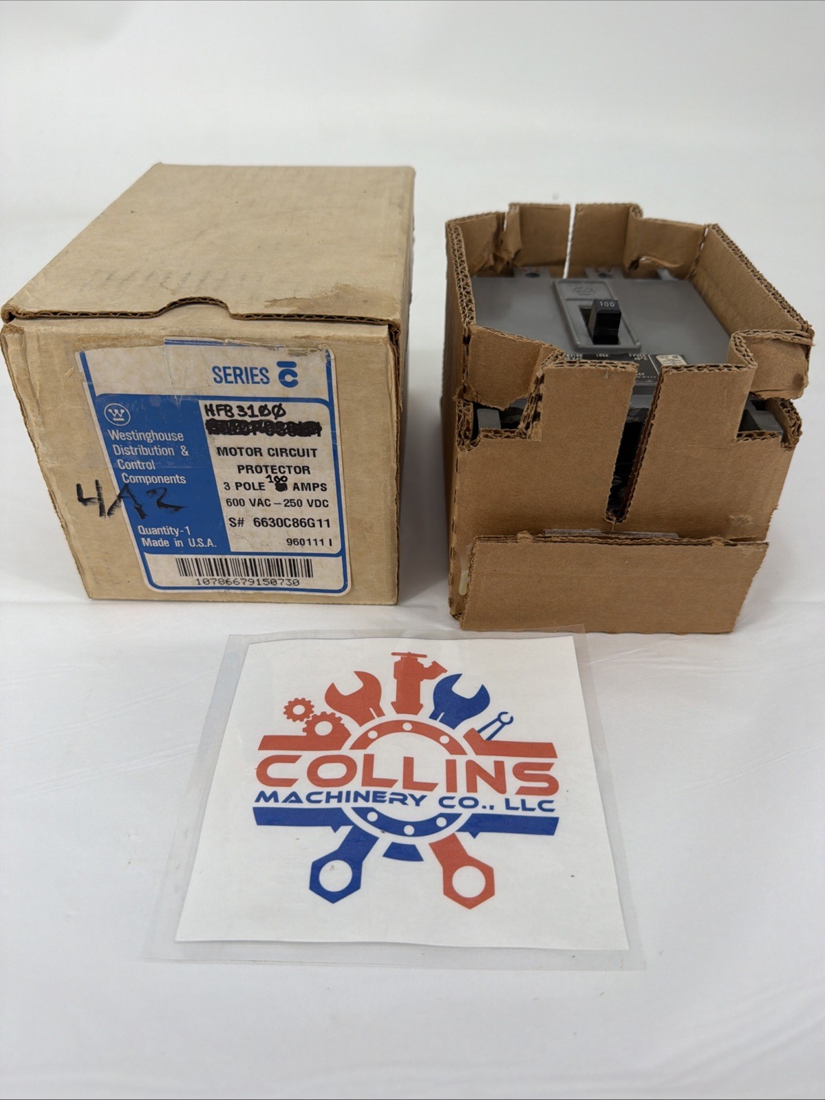 Westinghouse HFB3100 Circuit Breaker, 600V, 100A, 3 Pole, 3 Phase, Made In USA
