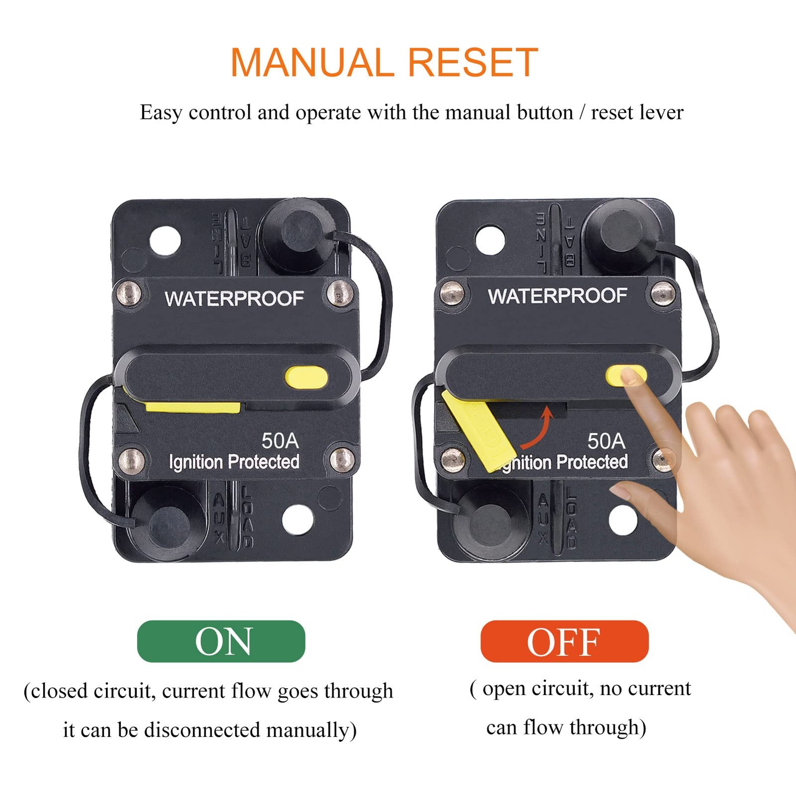 50 Amp Circuit Breaker with Manual Reset, DC 12V – 48V Circuit Protector for …