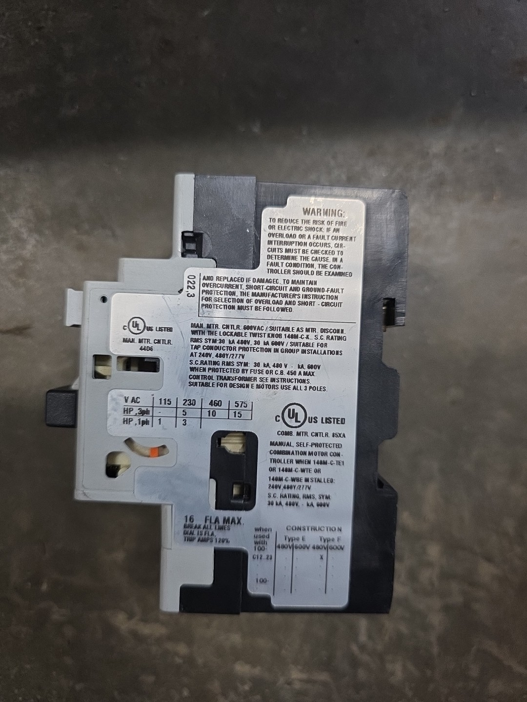 ALLEN BRADLEY 140M-C2E-C16 SERIES C MOTOR PROTECTION CIRCUIT BREAKER